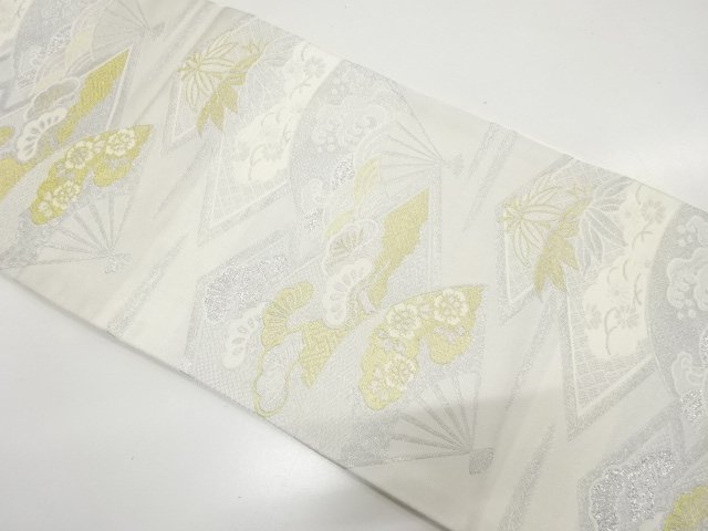 JAPANESE KIMONO / ANTIQUE FUKURO OBI / WOVEN FAN & PINE